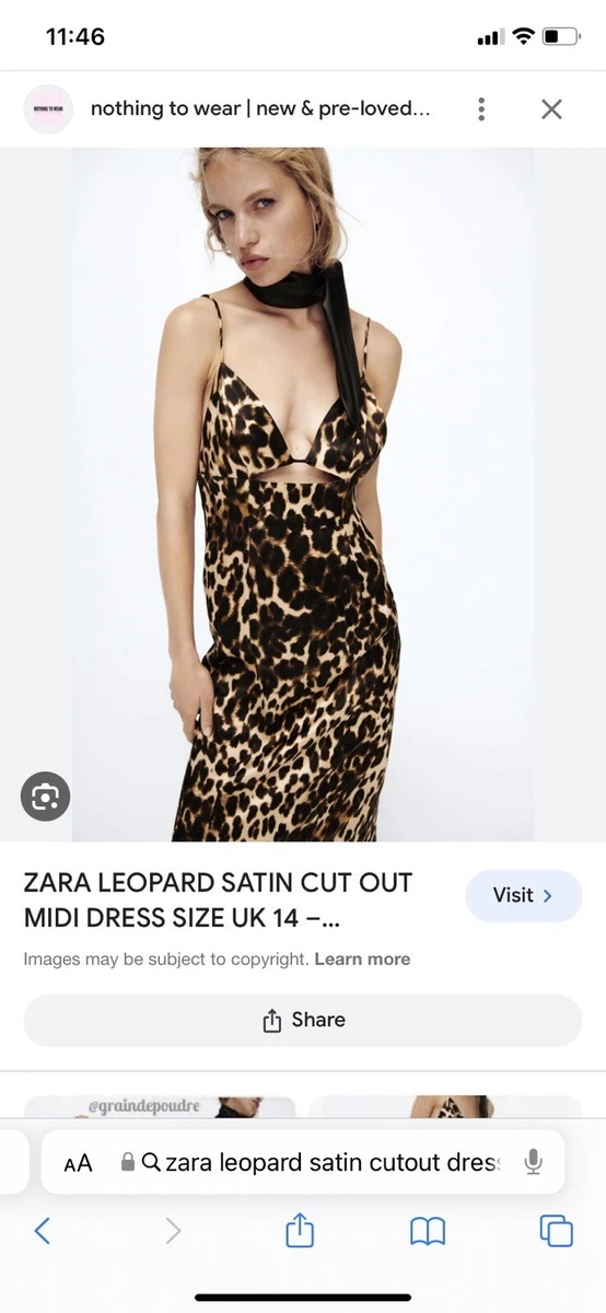 Zara Satin Leopard Cut Out Midi Dress Size XL 14 Party Dress