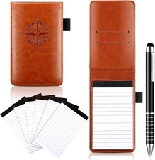 8 Piece Brown Leather Pocket Notepad Set With Pen Memo Book Refills