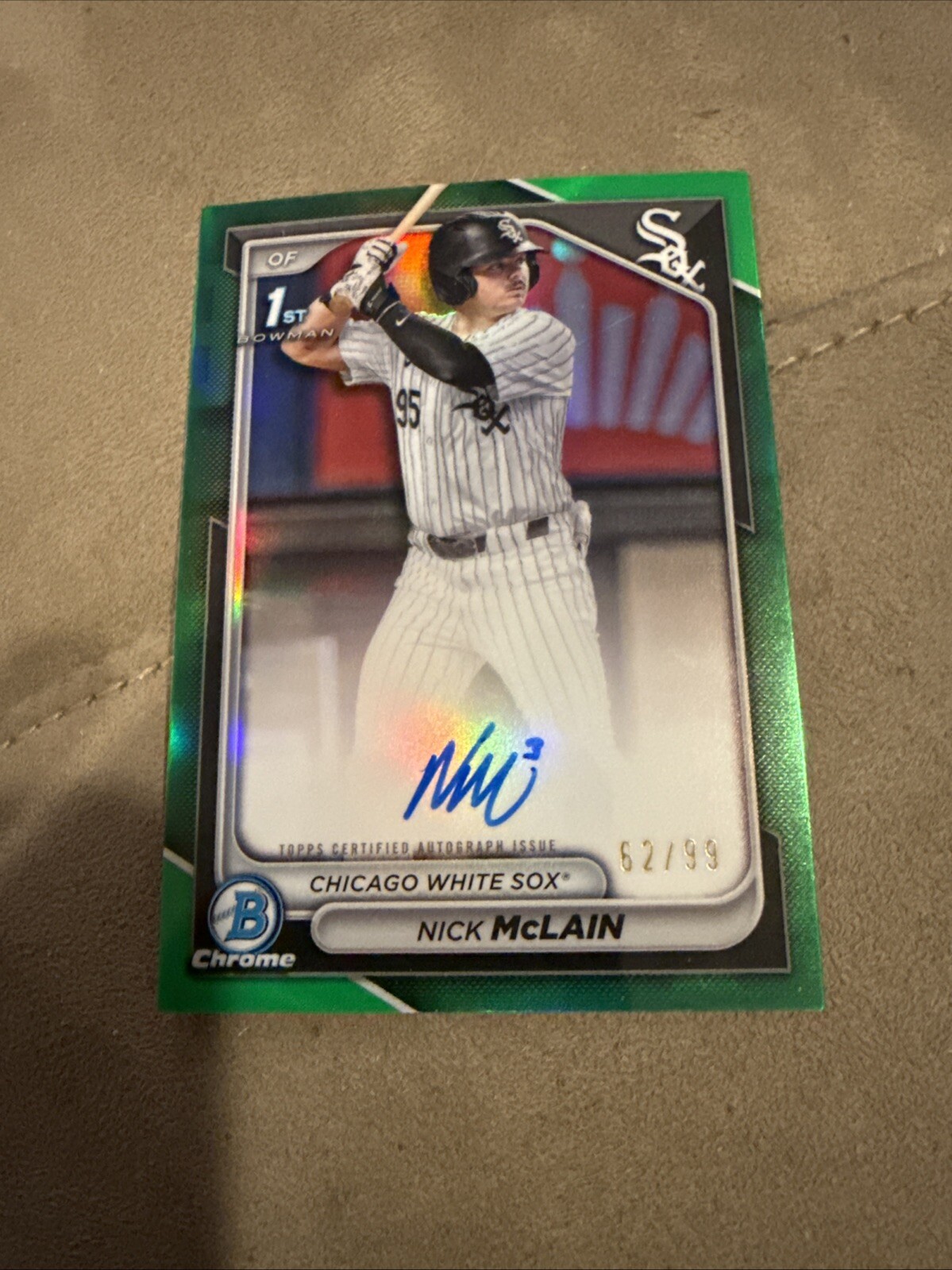 2024 Bowman Draft Baseball Chrome 1st Auto True Green /99 White Sox NICK MCLAIN
