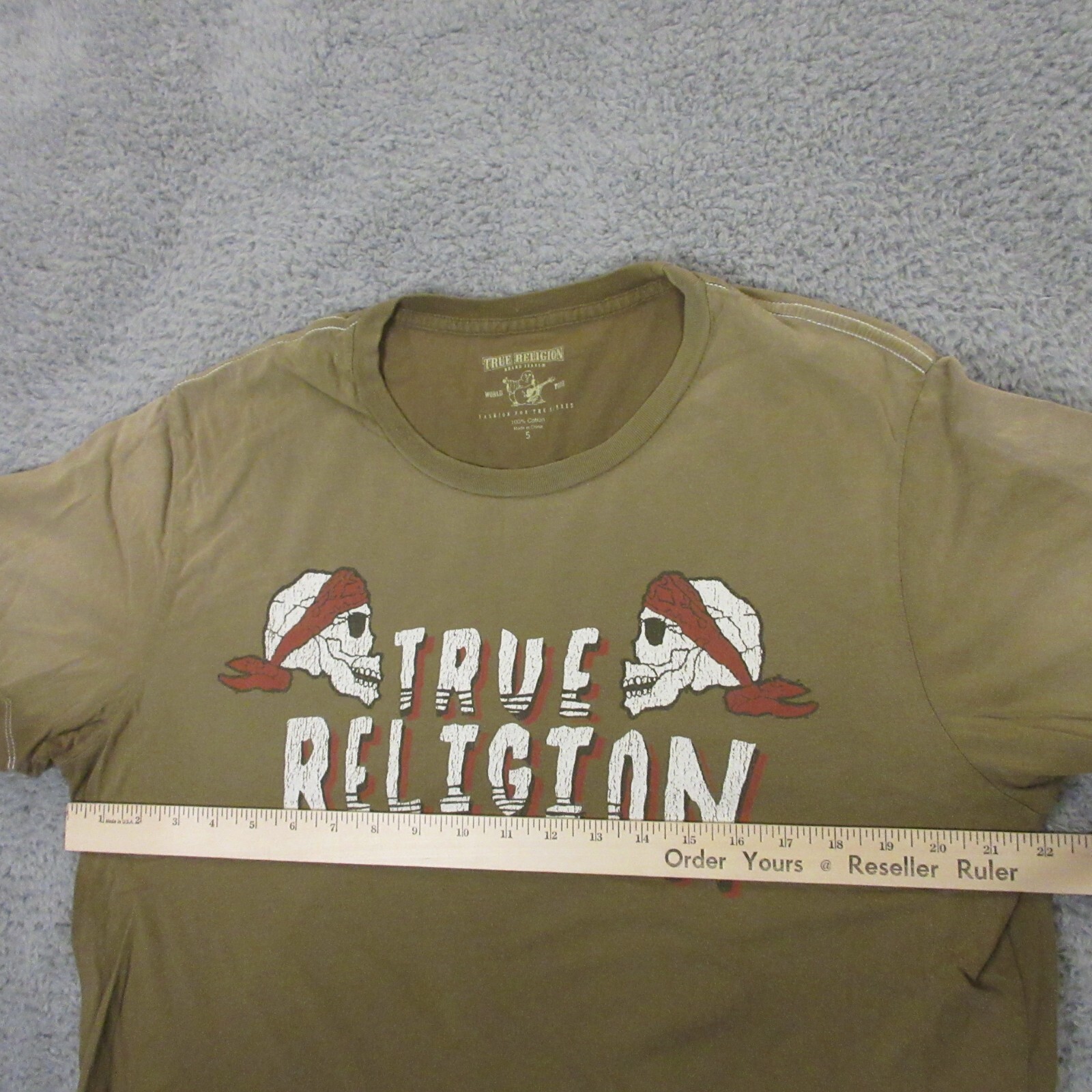 True Religion Faded Skull Graphic T-Shirt Womens size 5 Cotton Brown Y2K 2000s thumbnail 8