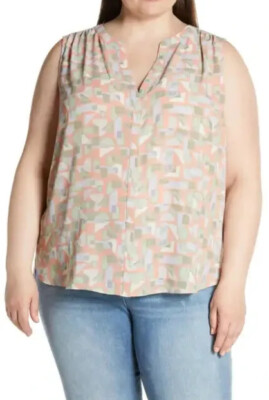 NWT NYDJ Print Sleeveless Pleat Back Top - Cielo Vista Plus Size 1X