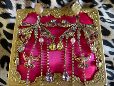 Betsey Johnson Blooming Betsey Floral Umbrella Pink Butterfly Crystal  Earrings