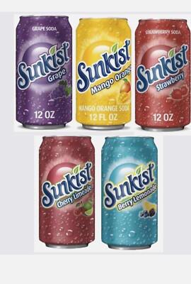 Sunkist SODA Bundle X5 Cans 355ml American Drinks Grape Mango