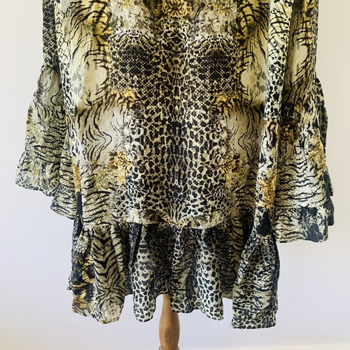 Camilla Silk Mini Dress Spirit Animal Size M A Line Frill Long Sleeve - Picture 11 of 16