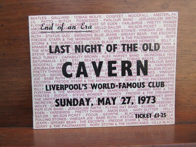 The Beatles Last Night of the Cavern May 27 1973 Original Ticket 6'' x 4 1/2'' Ex