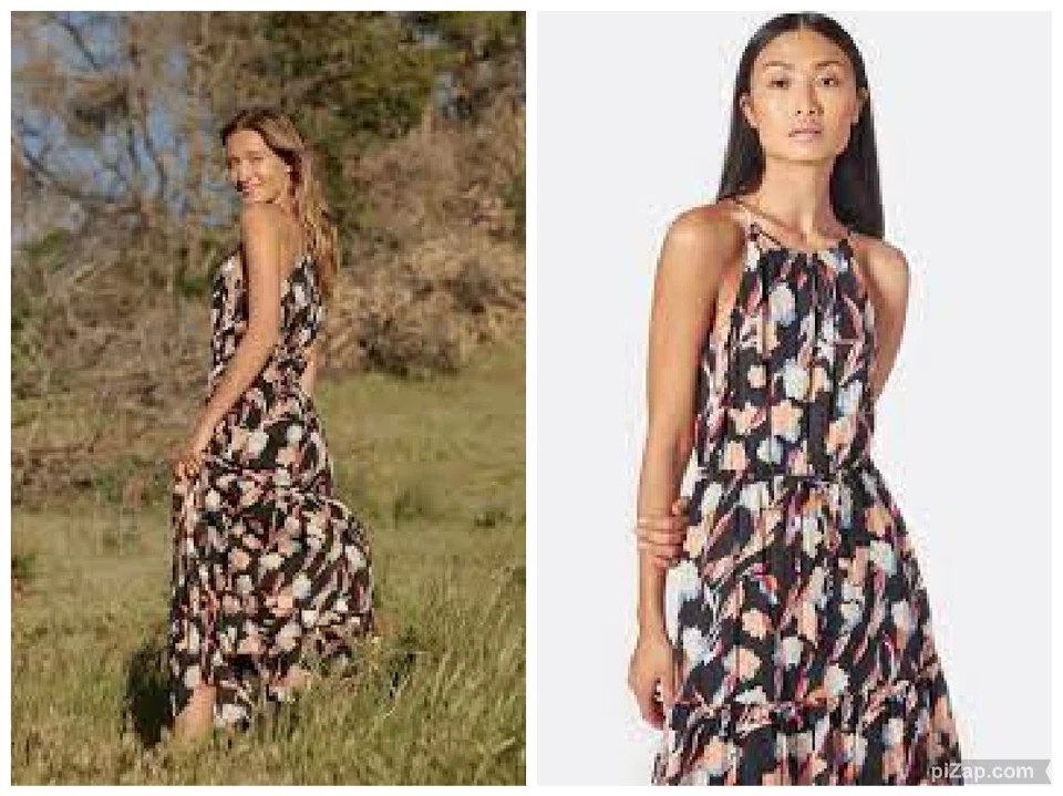 JOIE  Huston Black Pleated Ruffle Floral Sundress Sleeveless Halter Maxi Dress M - Image 4 of 4