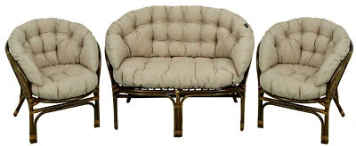 AMPO Polster Kissen für Rattangruppe Bahama Rattangarnitur Set Rattansessel + Bank