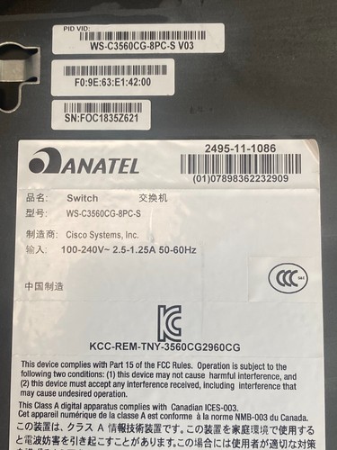 CISCO 3560-CG Series - WS-C3560CG-8PC-S V03 Catalyst PoE Switch - 2495-11-1086 - Picture 6 of 6