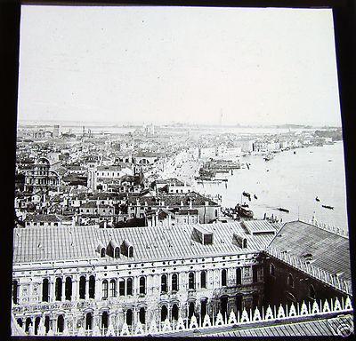 ROSCH Glas Magic Laterne Dia DACHANSICHT UM 1900 VENEDIG ITALIEN
