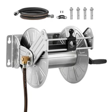 Wall Mounted Garden Hose Reel 150ft 5/8 in Hose Winder Brass Fitting Hose Guide