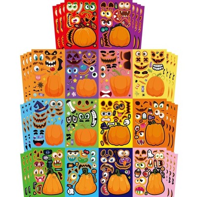 56 Sheets Halloween Pumpkin Make a Face Stickers for Kids - 14 Different Pumpkin