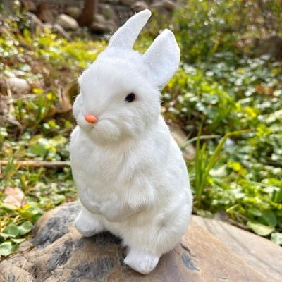 9.25 Inch Plush Rabbit Faux Fur Lifelike Hare Easter Bunny Simulation White 