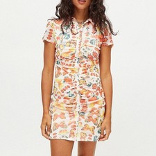 Urban Outfitters Riko Y2K Mesh Dress Orange Butterfly Ruched Mini Size Large