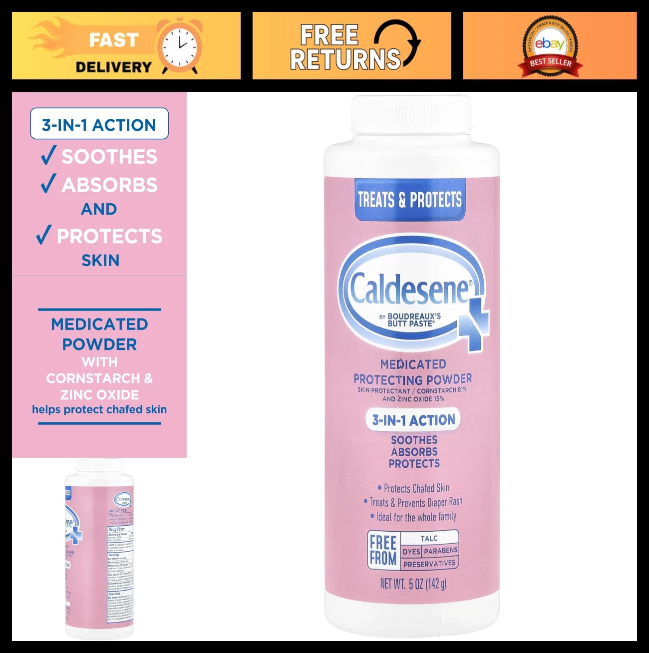 Medicated Powder with Zinc Oxide & Cornstarch - Talc-Free, 5oz (12 Pack)