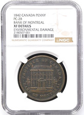 1842 Canada Bank of Montreal 1 Penny Token, NGC XF Details, Charlton PC-2B