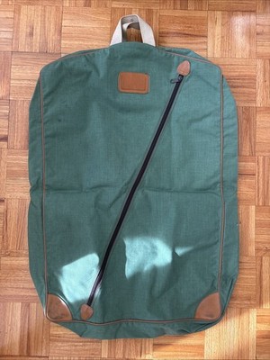 Classic L.L. Bean Green Canvas Garment Bag with Leather Trim Travel USA