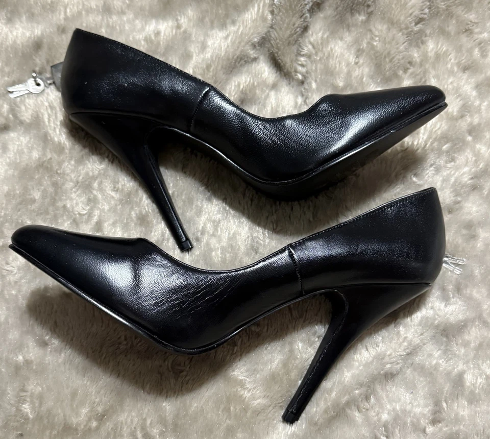 Pleaser Seduce432 Tacones de Cuero Negro Cadena Cerradura con Llave Bailarina Mujer Talla 9 NUEVO Foto 3 de 4