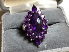 925 STERLING SILVER Large Center 15 AMETHYSTS Heavy RING SIZE 5.5 Vtg Free Shipp