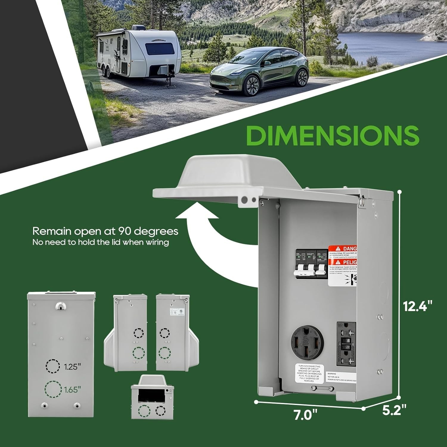RVGUARD Temporary Power Outlet Panel With Breaker, ETL 20 50 Amp Receptacle