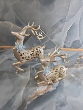 Set Of Reindeer Figurines Christmas Snowflake Statue Vinyl Sitting Standing