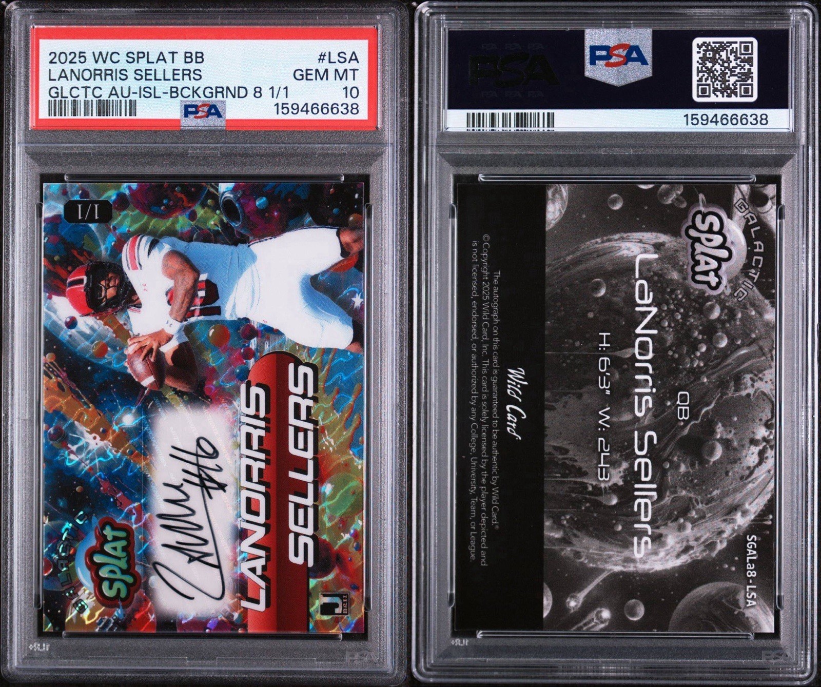 2025 WILD CARD SPLAT GALACTIC FOIL AUTO LANORRIS SELLERS SC GAMECOCKS 1/1 PSA 10 view 3