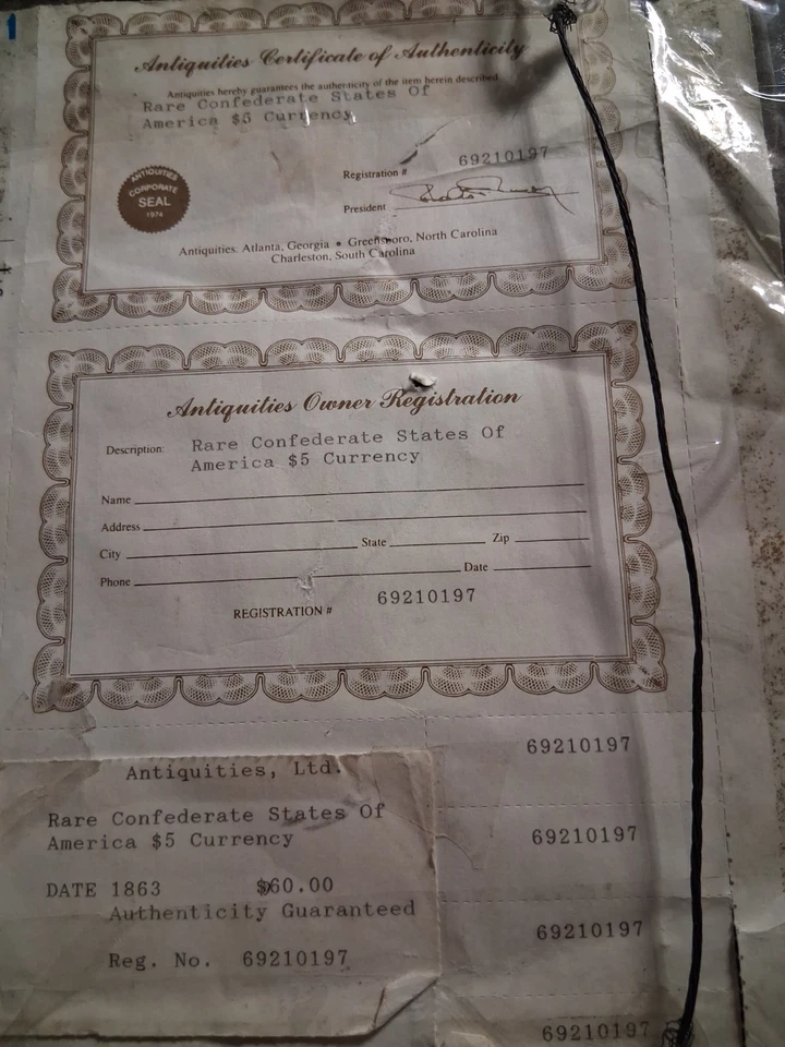 1863 T 60 Confederate States of America CSA $5 Five Dollars VF 25 NICE NOTE! - Image 2 of 4