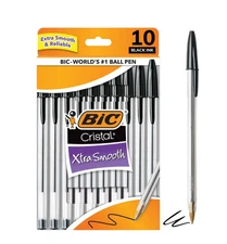 BIC Cristal Xtra Smooth Medium Point Ball Pen, Black Ink, 10 Pack