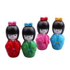 4 Pieces Japanese Doll Resinstatue Collectible for Miniature Fairy Garden Sand