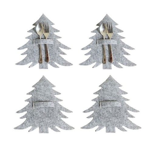 4pc Christmas Tree Pocket Fork Cutlery Holder Portable Tableware Pouch Bag - Picture 7 of 8