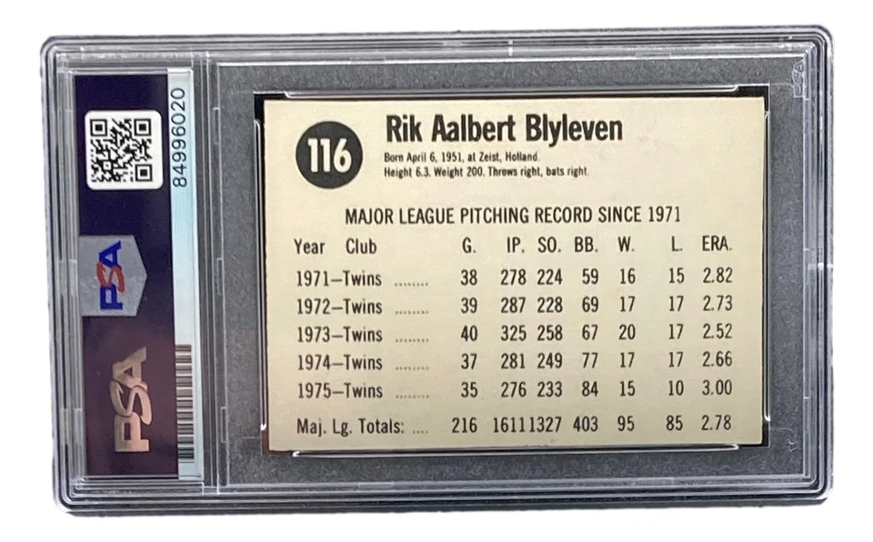 Bert Blyleven Signed Minnesota Twins 1976 Hostess #116 Trading Card PSA/DNA - Image 2 of 3