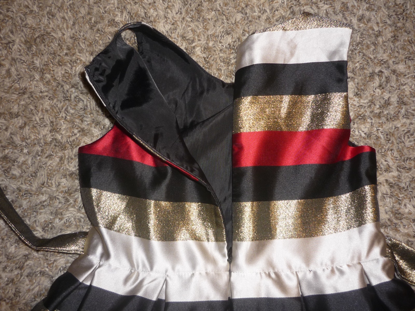 Girls' Bonnie Jean Taffeta Dress Red Gold Black Stripes Christmas Holidays Sz 10