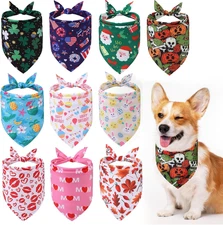Holiday Dog Bandanas 10 Pack Seasonal Pet Triangle Scarf for Small to Large Dogs