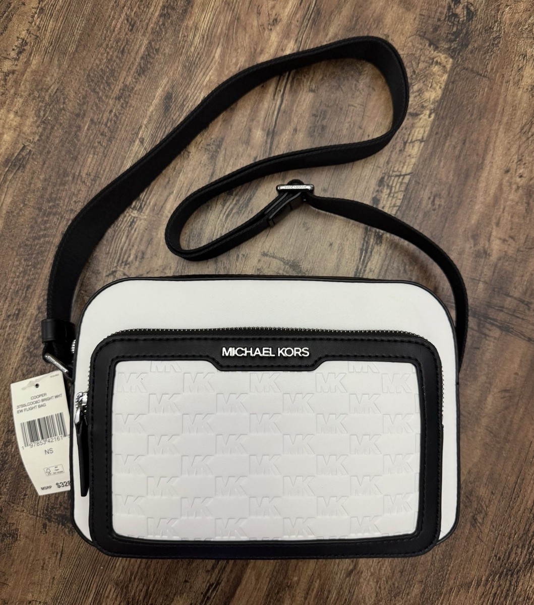 Michael Kors Cooper Logo Embossed Crossbody Flight Bag White