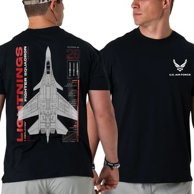 U.S. Air Force Fighter Squadron T-Shirt, Lightnings Jet Graphic Tee 2 Sides