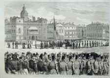 Old Antique Print 1855 Crimean Medals Ceremony Queen Horse Guards Army 19th