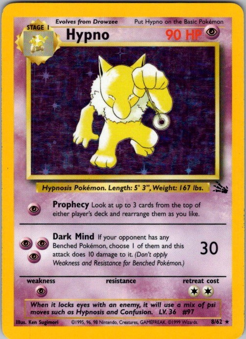 Hypno (8) Unlimited Holo Rare Fossil 08/62 NM