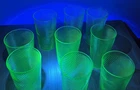 Set of 9 Vintage Federal Glass Corded Optic Tumblers 5" Green Uranium Glass GLOW