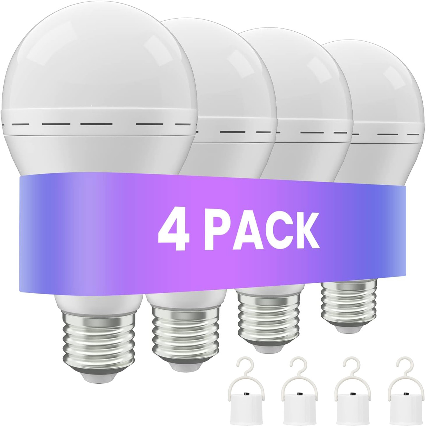 A19-6 Pack Rechargeable Emergency Light Bulbs, 12W,1200LM LED,For Family,E27/E26