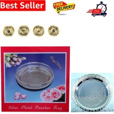 Round Stylish 23cm Silver Plated Paandan Tray Home Kitchen Restaurant Dining Etc