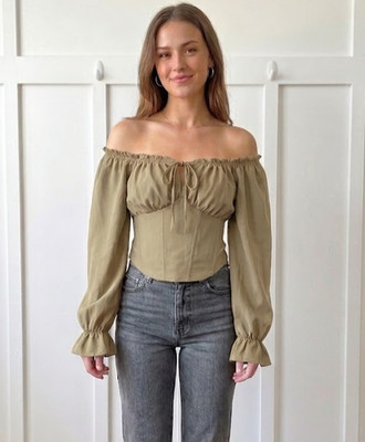 Scarlet Darkness Siz Large Tan Corset Top Blouse Whimsigoth Festival Rave Witchy