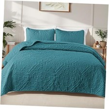 Quilts King Size Bedspread with 2 Pillow Shams, King 104"x96" Dusty Teal