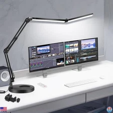 Toolour 2-in-1 LED Desk Lamp - Double Head Clip-On Light with Remote, Dimmable