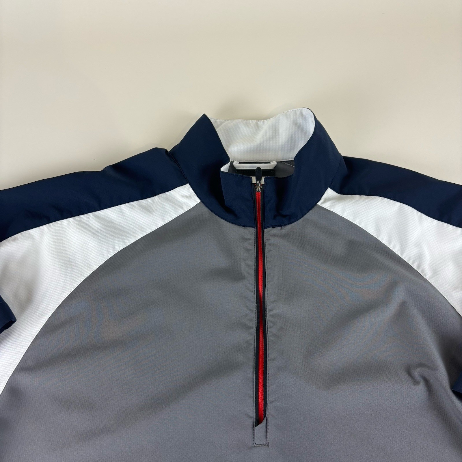 FootJoy Windshirt Men Large Red Blue Quarter Zip Performance Golf Short Sleeve