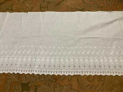 Lot of 2 Vintage White Eyelet Lace Panels   43x18 & 40x18   Broderie Anglaise