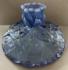1 Vintage FENTON Blue Water Lily & Opalescent Glass Single Candle Holder