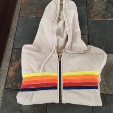 Aviator Nation 5 Stripe Hoodie Size L Tan 121/4795