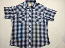 Vintage Wrangler Western Pearl Snap Shirt Blue Plaid Short Sleeve XL Cowboy