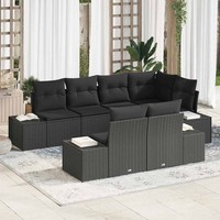 7 Teiliges Garten Sofa Set Mit Kissen Schwarz Poly Rattan