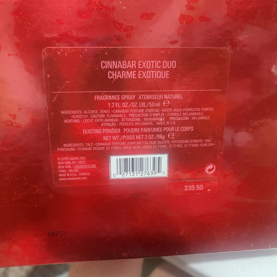 Vintage Estee Lauder Cinnabar 2 Peças Conjunto de Presente Eau Perfume 1,7 oz/Pó Poeira 3 oz - Imagem 2 de 3