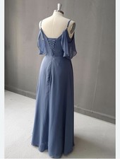 NEW Bridesmaid Formal Dress stormy Blue Cold Shoulder strapy sleeve size 10 M/L